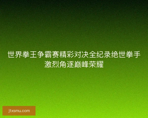 世界拳王争霸赛精彩对决全纪录绝世拳手激烈角逐巅峰荣耀