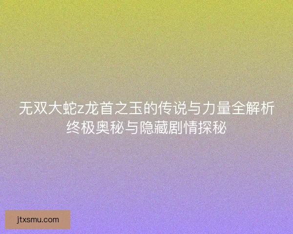 无双大蛇z龙首之玉的传说与力量全解析终极奥秘与隐藏剧情探秘